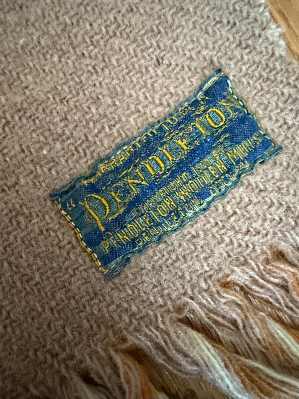 Pendleton Wool Throw in Taupe with Blue Label